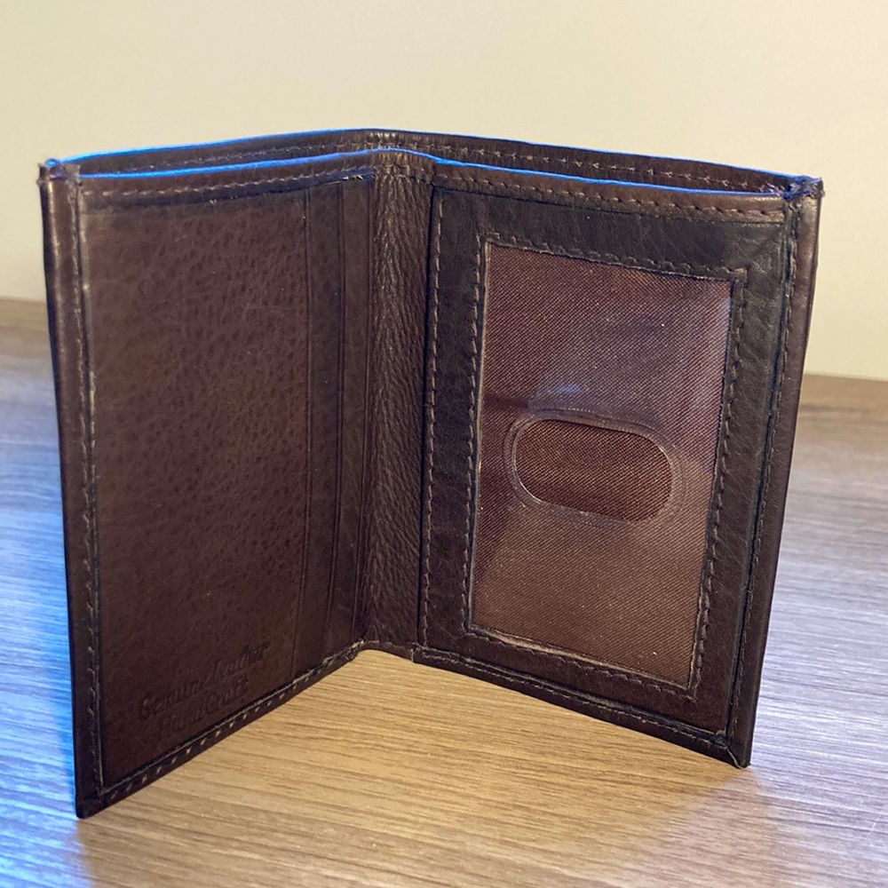 Leather hand craft bifold wallet card key chocolate brown NWOT